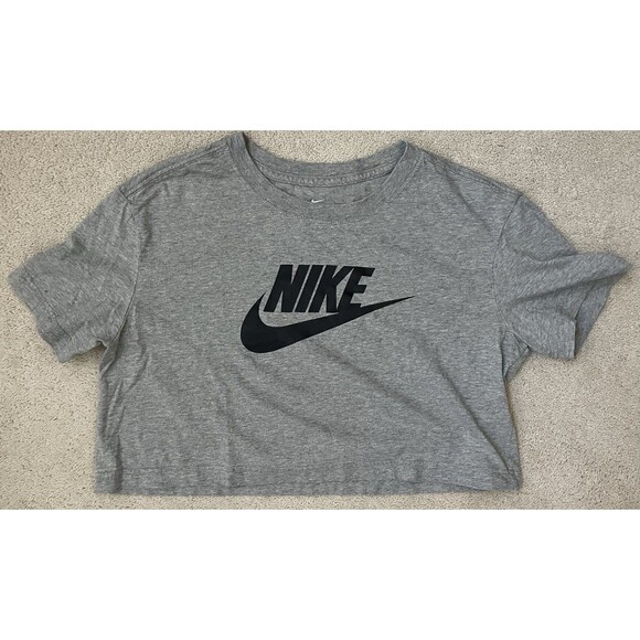 Nike Teen Small Cropped Top "The Nike Tee" Gray With Black Logo - Picture 1 of 5